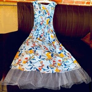 NWT Lucky Brand Dress Summer Bohemian Ruched Maxi Long Boho Tulle Trim Gift